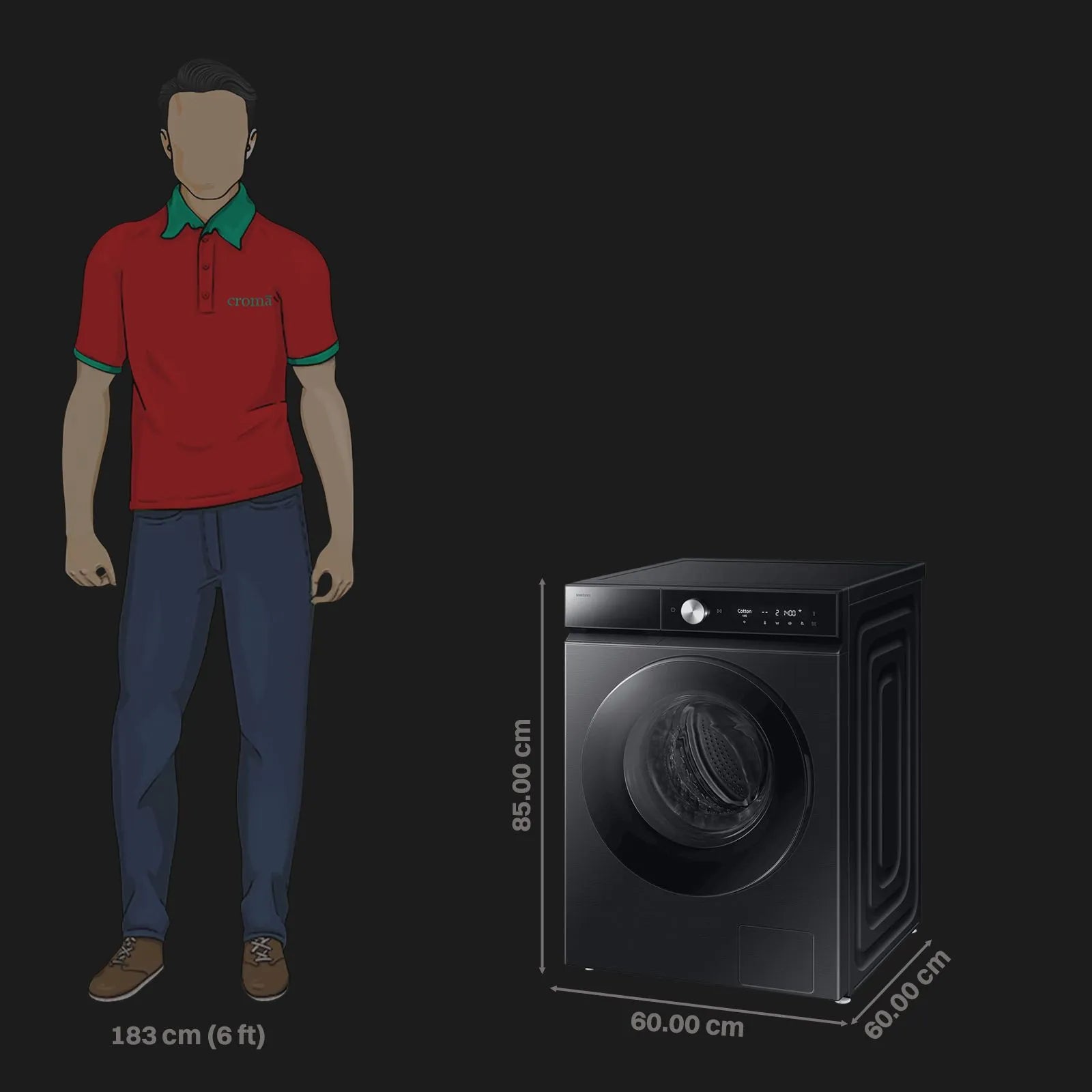 Samsung 12/7 kg Fully Auto Front Load Washer, WD12FB8B94GB, Black