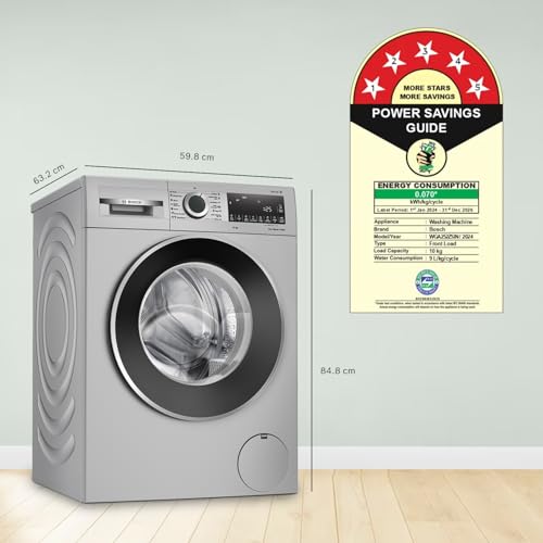 Bosch 10kg 5 Star Anti Stain & AI Active Water Plus Fully Automatic Front Load Washing Machine with Built in Heater (WGA252ZSIN, Pretreatment, Iron Steam Assist & Allergy Plus, Silver)