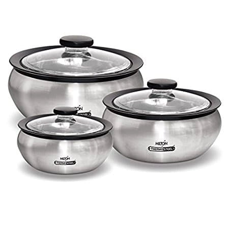 Milton Clear Steel Gift Set Stainless Steel Casserole (600/1500/2000) silver
