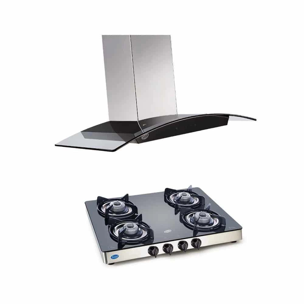 GLEN Chimney GL 6071 SX TS 60cm 1000 m3/hr + GL Cooktop 1041 GT SS Glass Gas Stove Combo