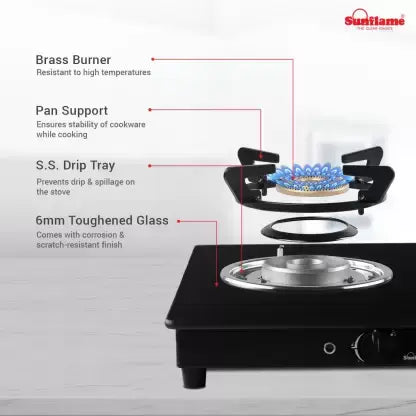 Sunflame Crystal 3 Burner (3B) BK Auto Ignition