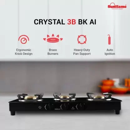 Sunflame Crystal 3 Burner (3B) BK Auto Ignition