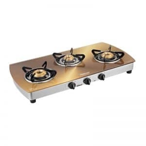 Sunflame Crystal Metalart 3 Burner (3B) SS Gold Auto Ignition