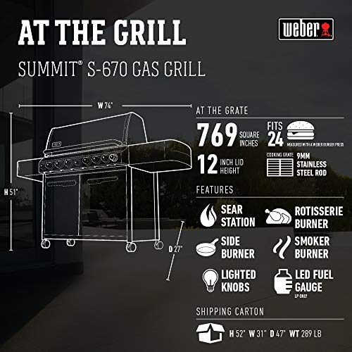 Weber Summit 7370001 S-670 Stainless-Steel 769-Square-Inch 60,800-BTU Liquid-Propane Gas Grill
