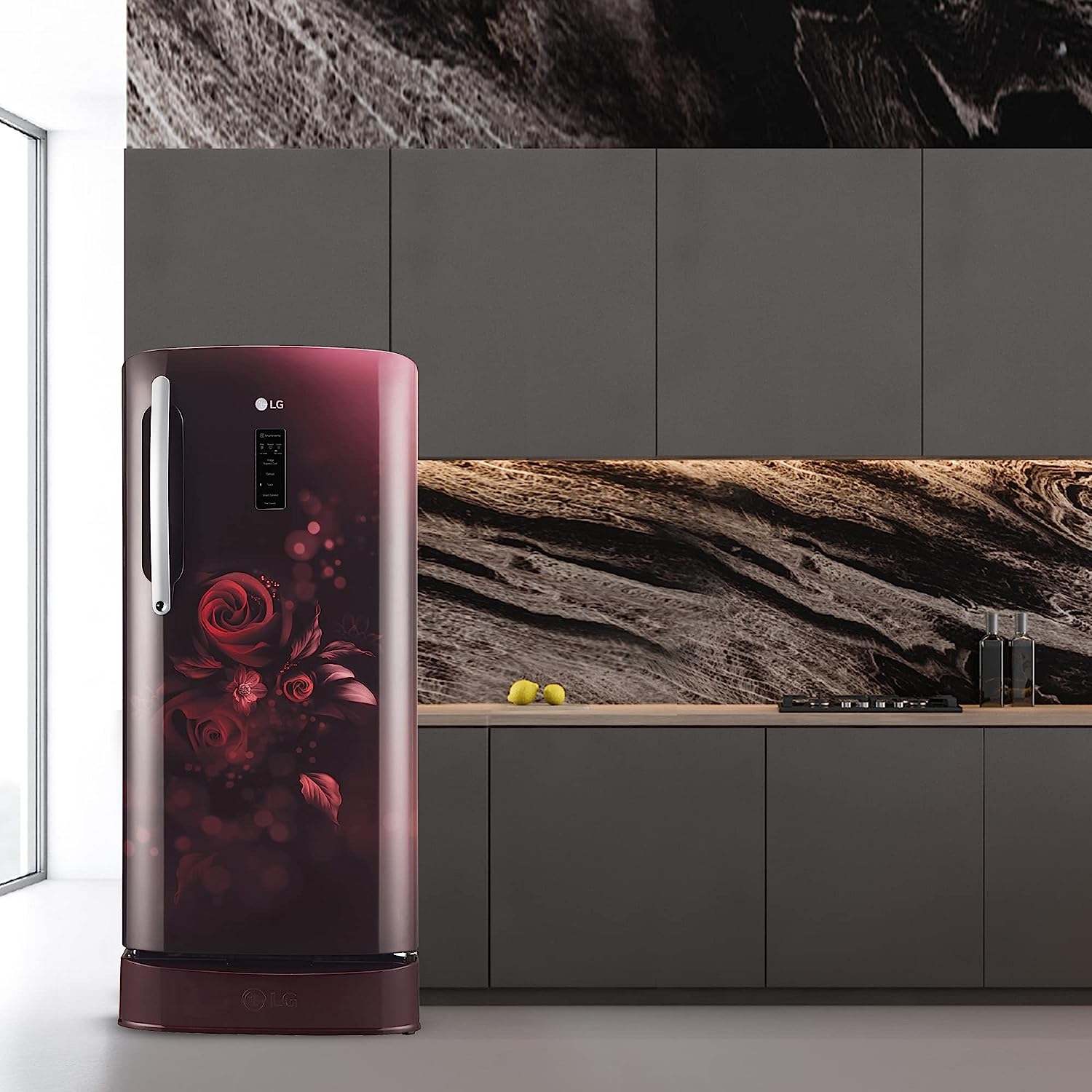 LG 201 L 5 Star Inverter Direct-Cool Single Door Refrigerator (GL-D211CSEU, Scarlet Euphoria, Base stand with drawer)