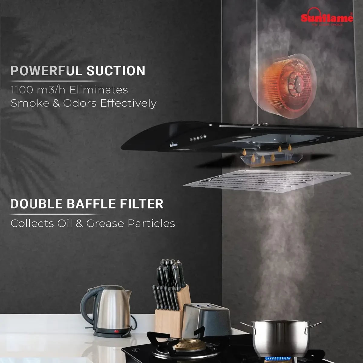 SUNFLAME CHIMNEY LOTUS 60 BK AC DX - 60 cm