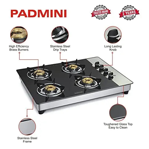 Padmini Four Burner Gas Stove - CS 4 GT HS Auto