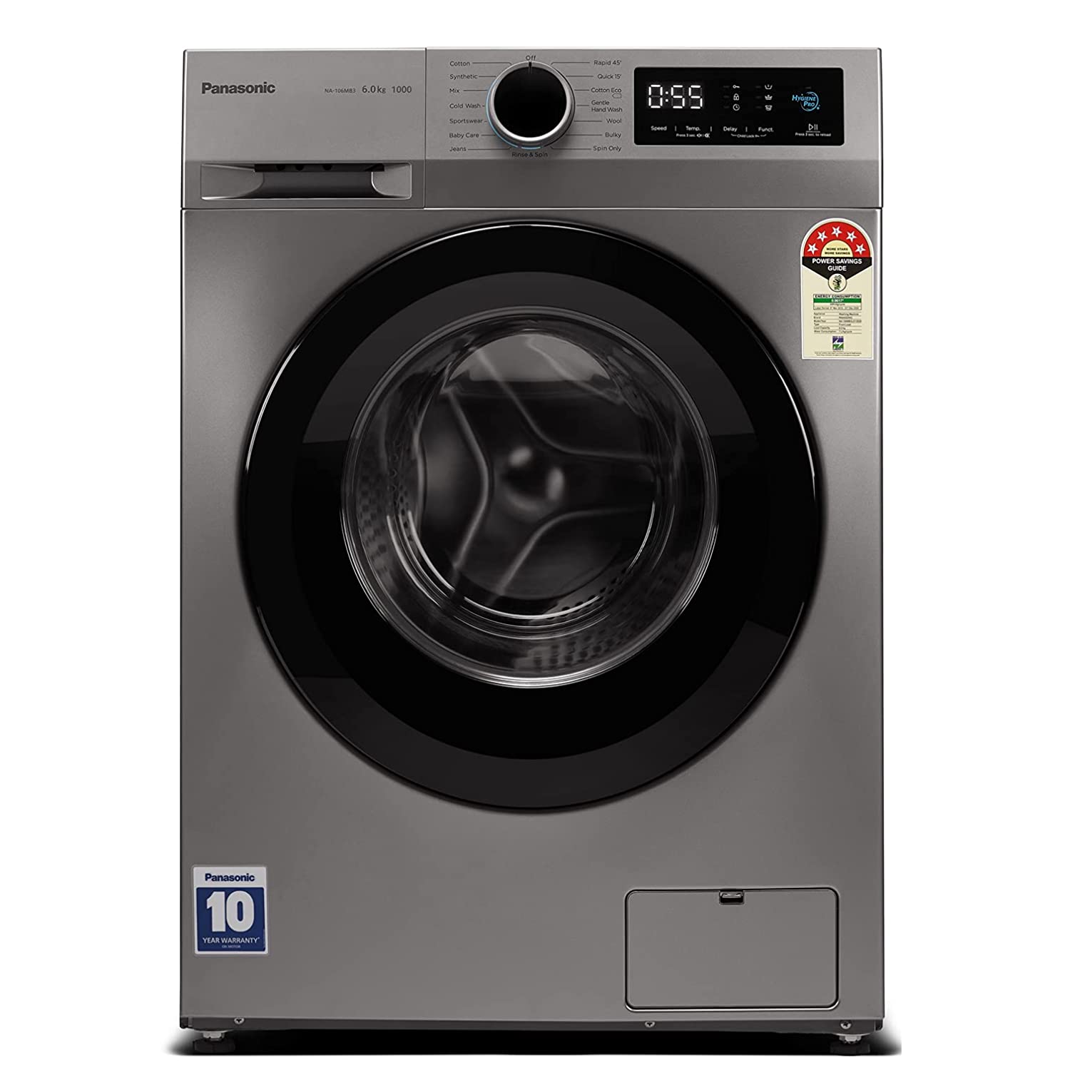 Panasonic 6 kg 5 Star Fully Automatic Front Loading Washing Machine (NA-106MB3L01, Grey)