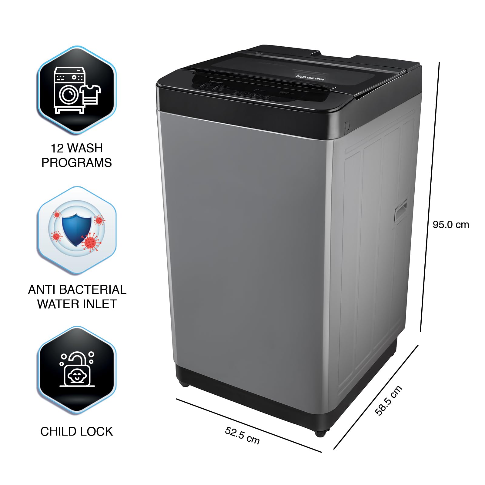 Panasonic 6.5 Kg 5 Star Fully-Automatic Top Load Washing Machine (2024 Model, NA-F65LF3CRB, Charcoal Inox Grey, 12 Wash Program, Active Foam Wash Technology, Antibacterial Water Inlet)