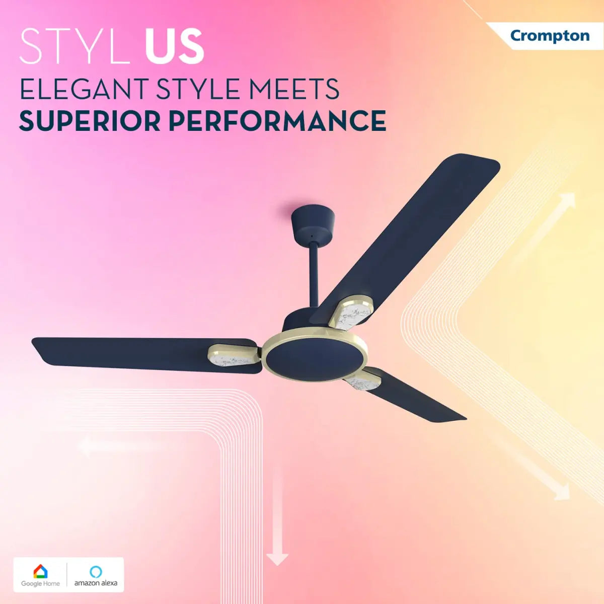 தூசி எதிர்ப்பு மற்றும் IOT மொபைல் ஆப் கட்டுப்பாட்டுடன் கூடிய குரோம்ப்டன் கிரீவ்ஸ் எனர்ஜியன் ஸ்டைலஸ் ஸ்மார்ட் BLDC மின்விசிறி - 1200 மிமீ / 48 அங்குலம் (மஜோலிகா நீலம்)