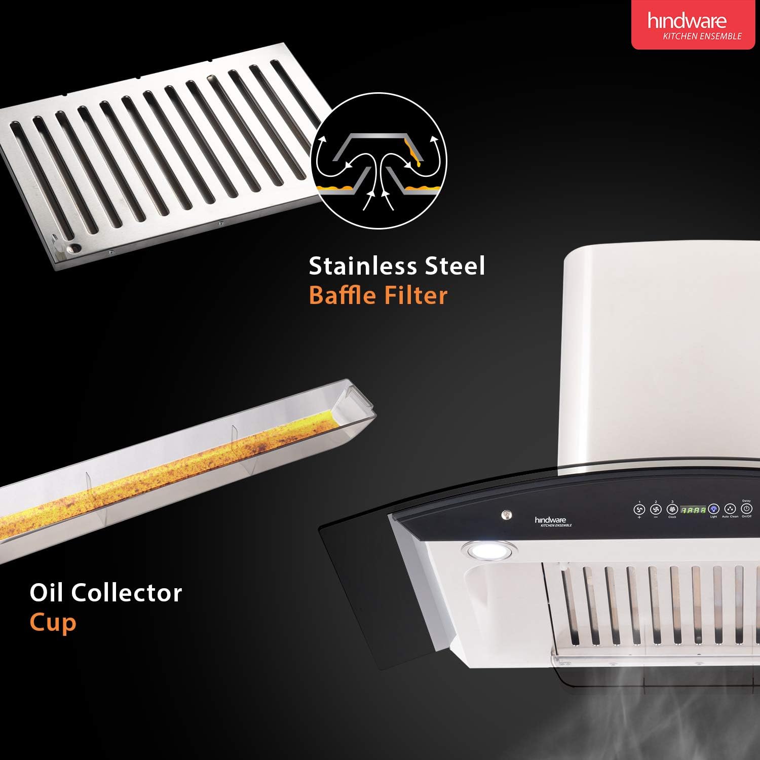 Hindware Cleo Plus Heat Autoclean Chimney - 90cm, 1200m3/hr, SS