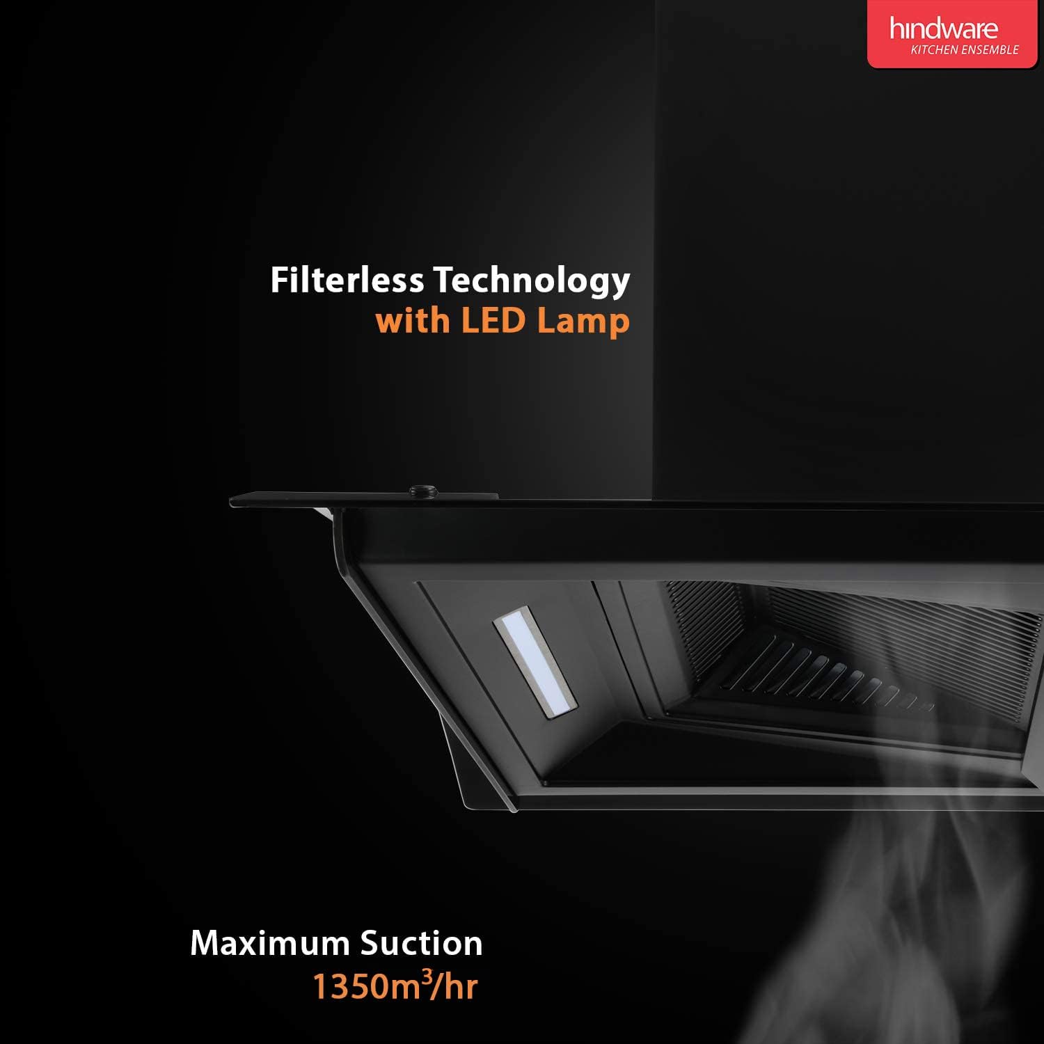 Hindware Nadia 60 cm 1200 m/hr Filterless Auto-Clean Kitchen Chimney with MS and Touch Control (Black, C100220)