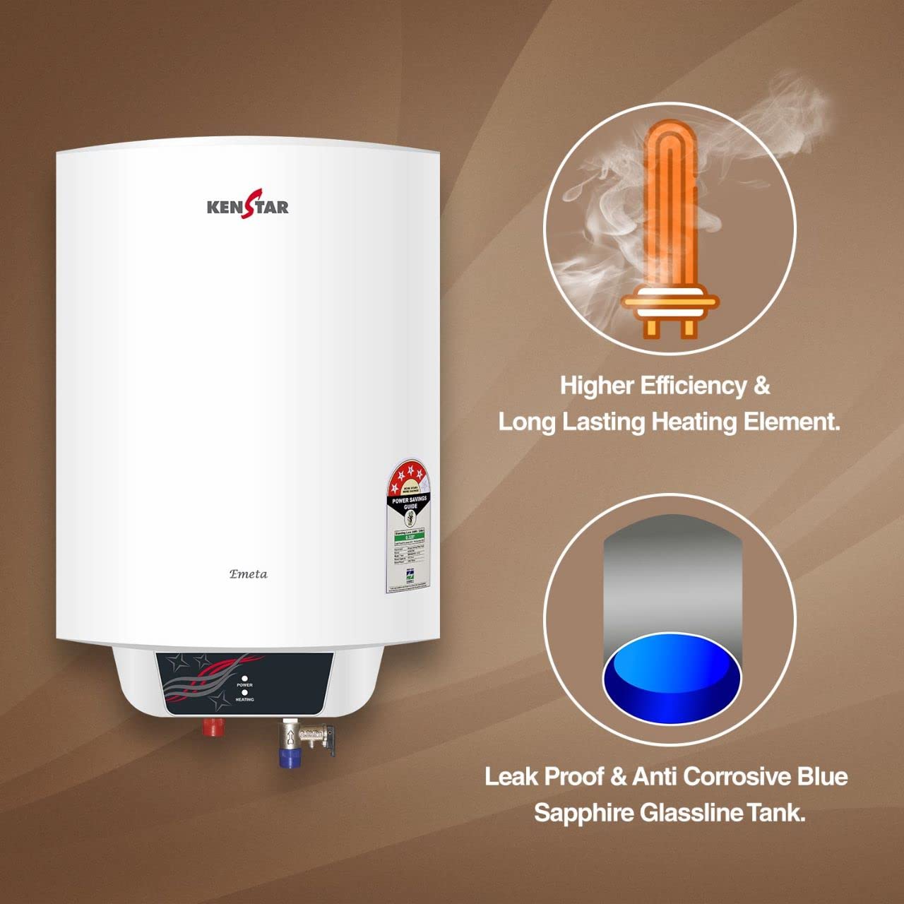Kenstar EMETA 25 Liter Storage Water Heater Geyser 2000 Watts (White)