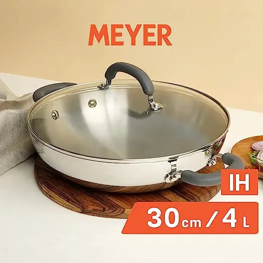 Meyer Trivantage Stainless Steel Covered Kadai with Induction Base 31137 30cm Silver