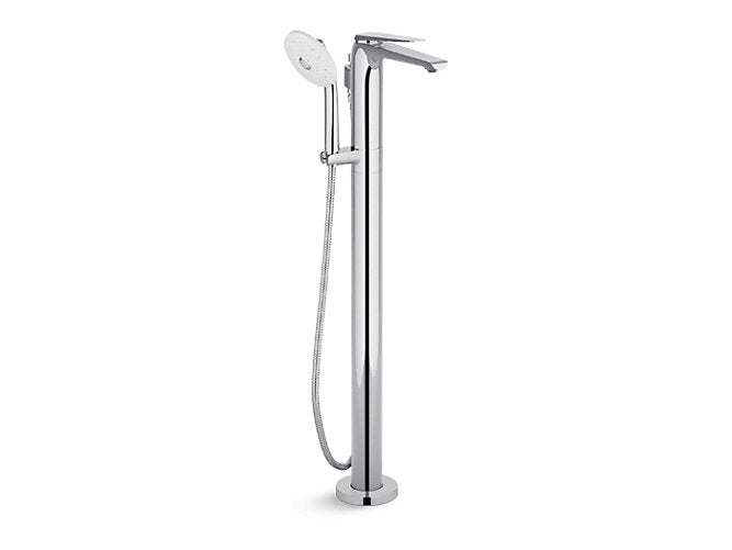 கோஹ்லர் K-97367T-B4-CP பாலிஷ் செய்யப்பட்ட குரோமில் ஹேண்ட் ஷவருடன் கூடிய தரை மவுண்ட் குளியல் தொட்டி நிரப்பு
