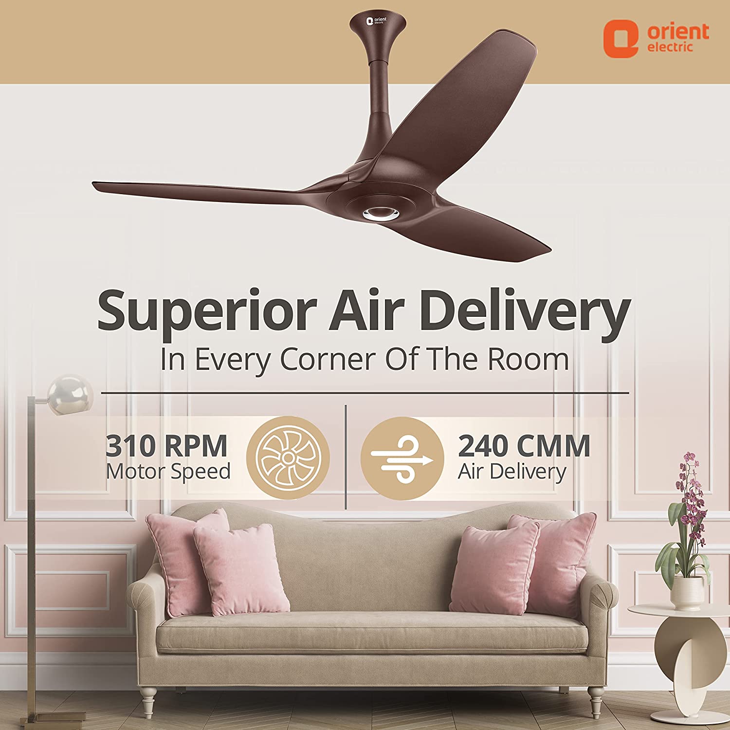 Orient Electric Aeroquiet 1230mm Ceiling Fan Roasted Coffee