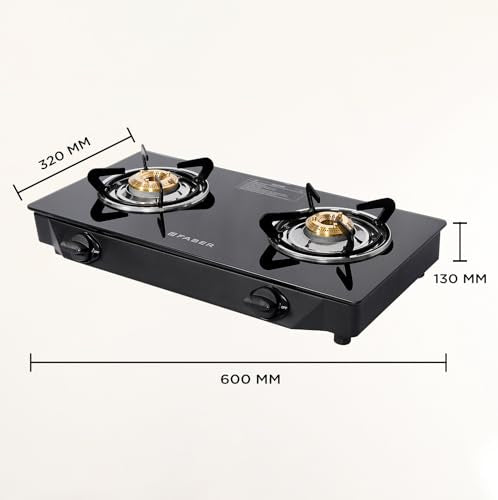 Faber 2 Burner 60Cm Cooktop |Free Hose Pipe & Lighter|Black Glass Top| Brass Burners |Powder Coated Pan Support|Cooktop Daisy Pro 2Bb |2 Yrs Comprehensive Warranty - Open