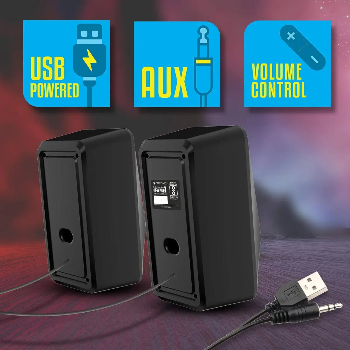 ZEBRONICS Zeb-Fame 1 USB Powered 2.0 Speaker with 10W RMS Output, 7 RGB Modes, LED Control Switch, Volume Control, 3.5mm Input, Compatible for Computers and Laptops Black
