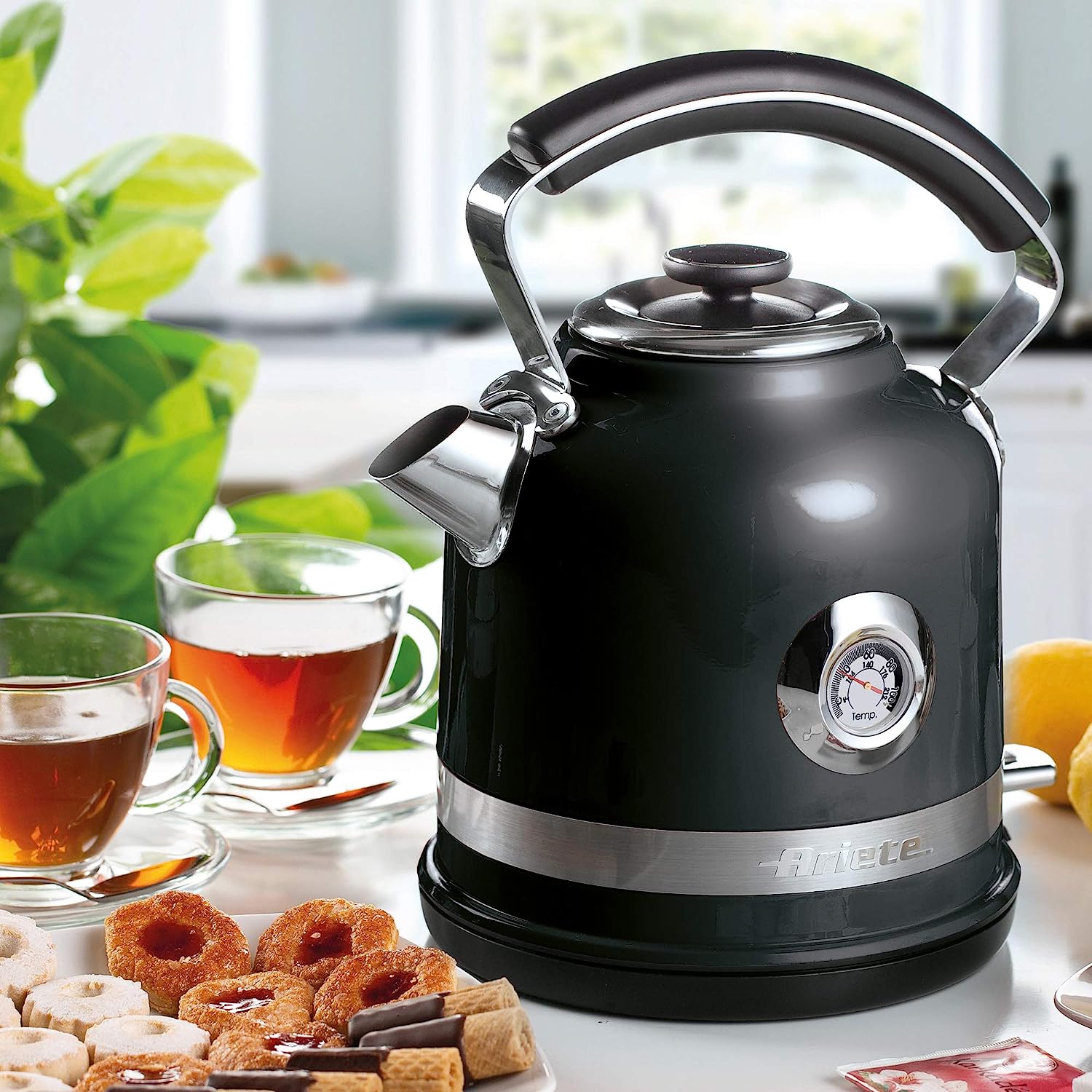 Ariete 2854B Moderna Cordless Electric Kettle, Stainless Steel Body, 1.7 Litre Capacity, Black
