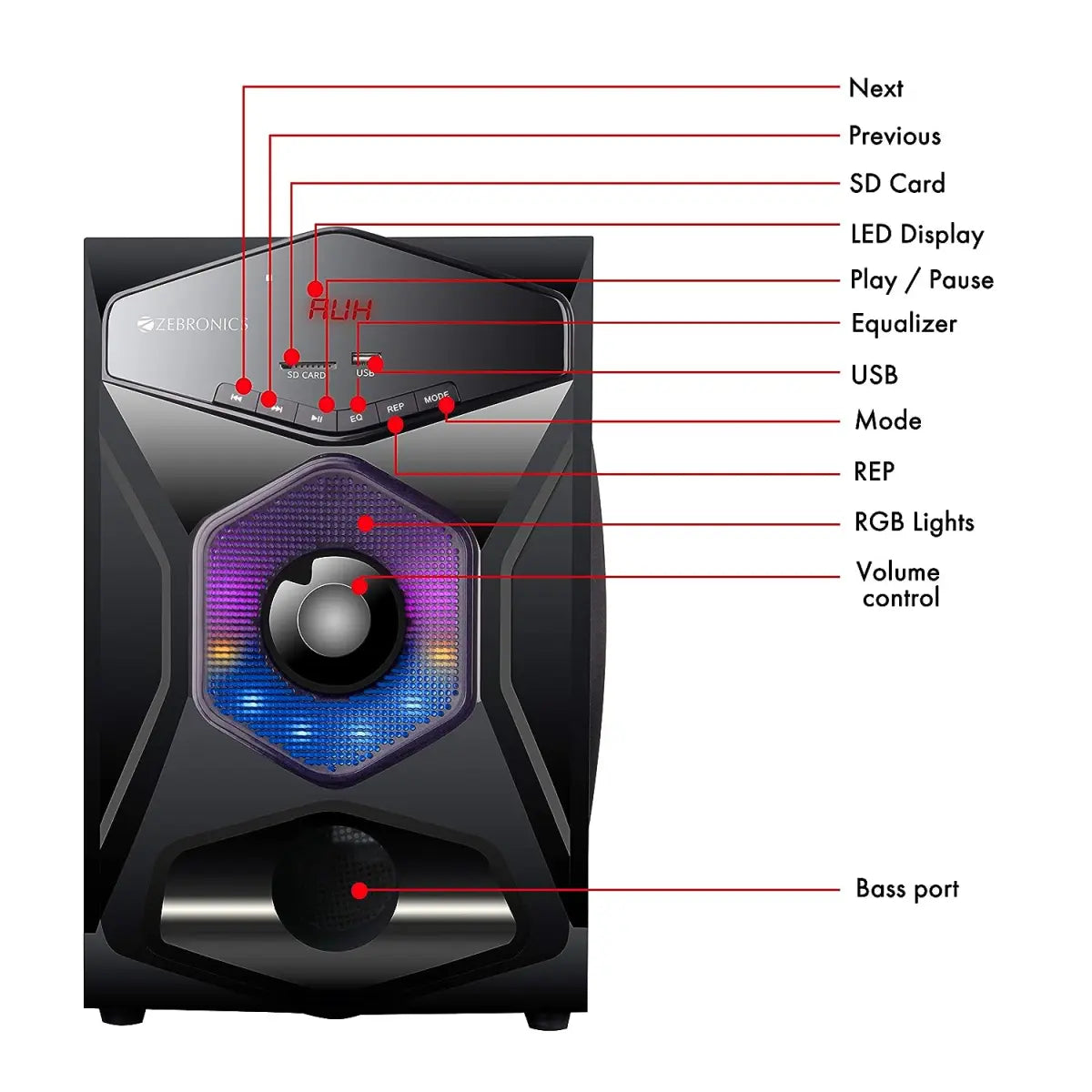 Zebronics ZEB-JOSH BTRUCFO Wireless Bluetooth Multimedia Speaker With Supporting AC3 Audio, Optical, SD Card, USB, AUX, FM & Remote Control. (90 Watt, 5.1 Channel)