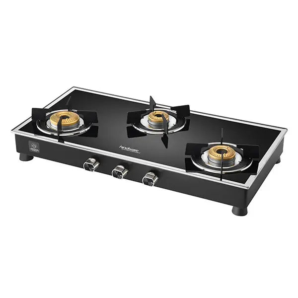 Hindware Gas Stove VEGO 3 Brass Burner Manual Ignition Black