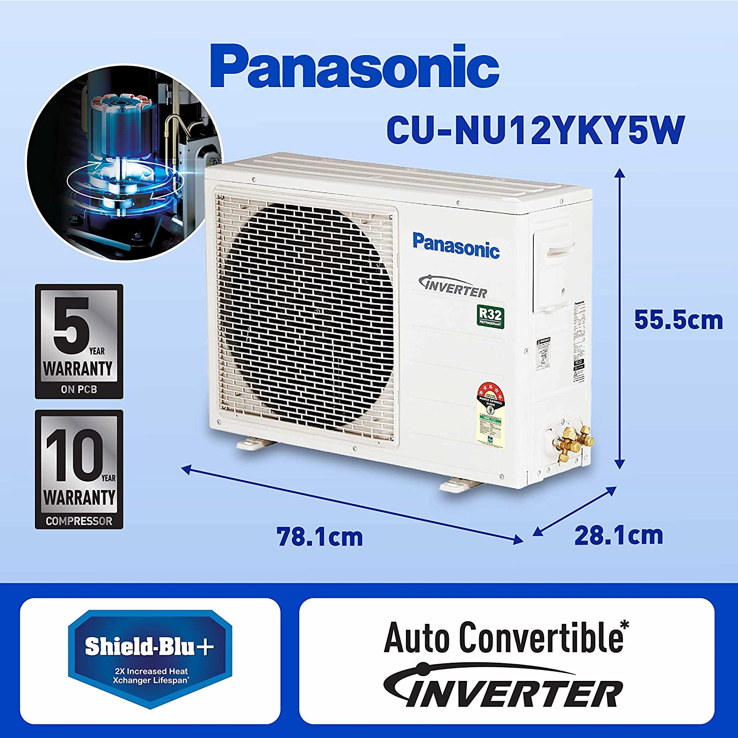 Panasonic Wi-Fi Inverter Split AC CS/CU-NU12YKY5W 1Ton 5Star White