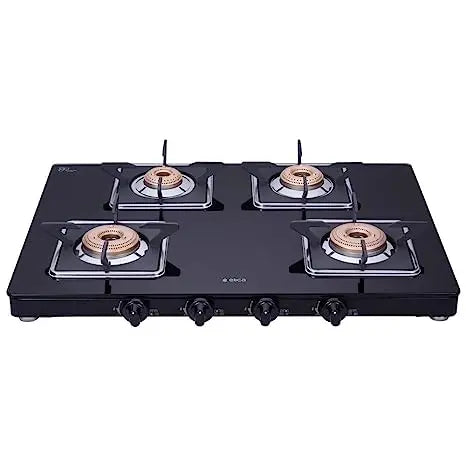 Elica Slimmest 4 Burner Gas Stove with Square Grid and Brass Burner (694 CT VETRO (SLIM LINE SPF 2J), Manual Ignition