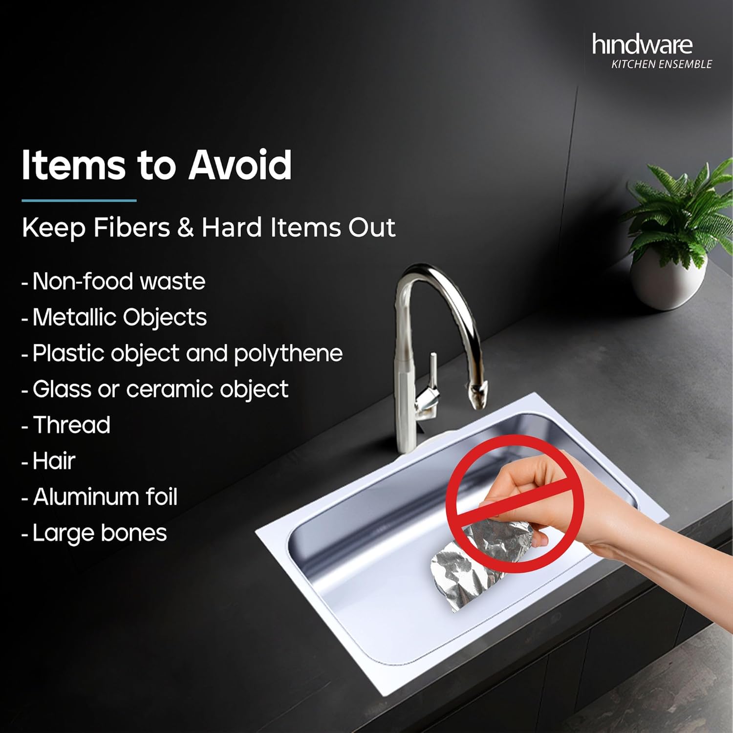 Hindware FWD-04 Food Waste Disposer/Crusher | Standard-0.5HP | Powerfull Motor-2600 RPM | Low Noise | Corrosion-Proof & Wear-Resistant Stainless Steel