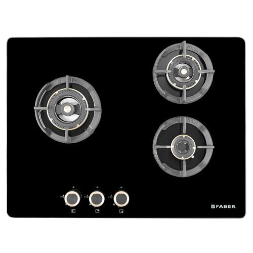 Faber 70cm 3 Burner Hob | Auto Electric | Built-In or Hobtop | Brass Burners | Cast Iron Pan Support | Glass Matt Finish | Metal Knobs | Warranty 5 Years on Glass and Valves | HOB EXPERIA HT7