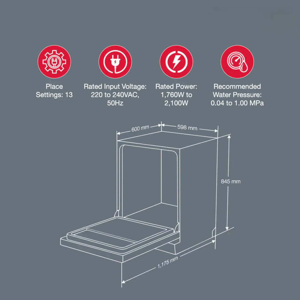 Hafele AQUA NOIR 13 FS Free Standing Dishwasher - 13 Place Capacity