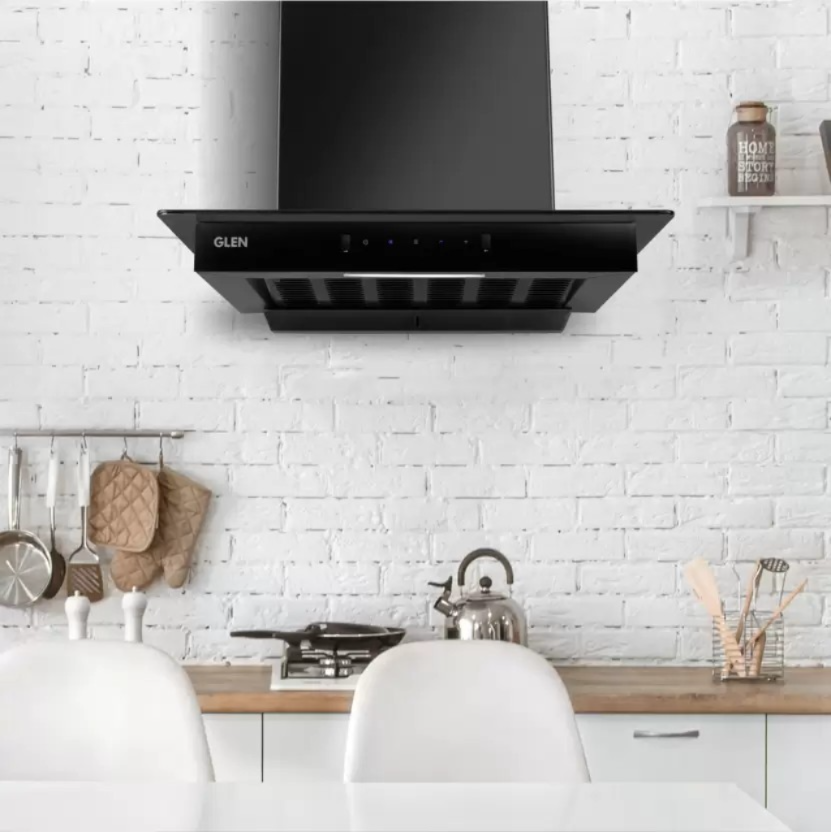Glen Pace Slim Auto Clean T-Shape 60cm| Touch & Gesture Control| Autoclean| Filterless|Powerful Suction| Low Noise Wall Mounted Chimney (Black 1200 CMH)