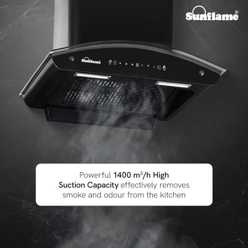 Sunflame Lamia 60 FL HAC TC Filterless Auto-Clean Kitchen Chimney | 60cm | 1400 m³/h High Suction Capacity | Gesture Control with Touch Panel |1-Year Comprehensive & 5-Year Motor Coverage