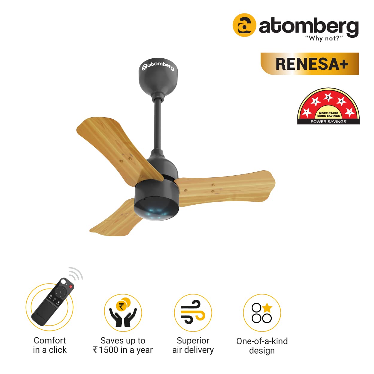 atomberg Renesa+600mm BLDC மோட்டார் விசிறி ஓக் மரம்