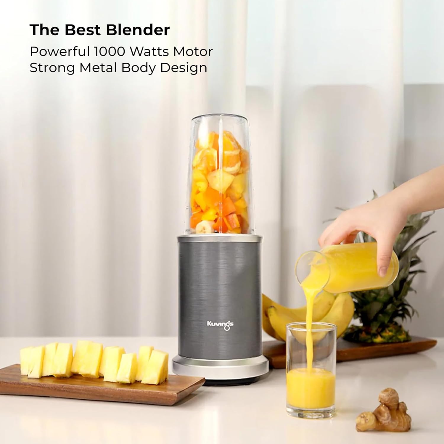 Kuvings Nutri Blender PRO 2.0 Gunmetal Grey - 1000W Motor, 2 Blades, 2 Jars, Stainless Steel - Mixer/Grinder/Smoothie Maker