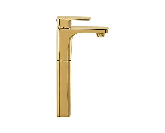 Cera F1005452FG Lustre Ruby French Gold Finish Single Lever Basin Mixer With 305 mm (12") Extended Body And 600 mm Braided Connection Pipe (Without Pop Up)