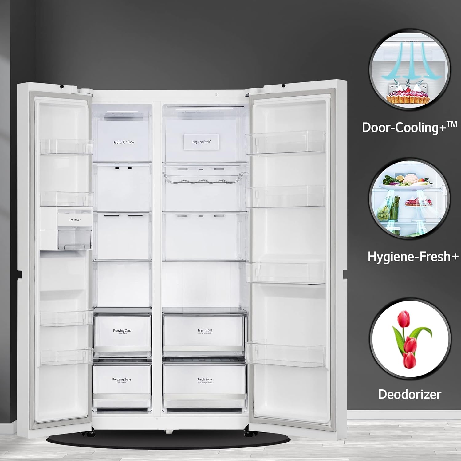 LG 655L Frost-Free Inverter Wi-Fi Side-By-Side Refrigerator (GL-B257DLWX) with Door Cooling+ & Hygiene Fresh - Linen White