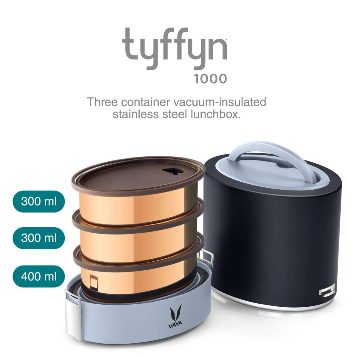 Vaya Tyffyn - 1000 ml - Black - w/o BagMat 3 Containers Lunch Box (1000 ml)