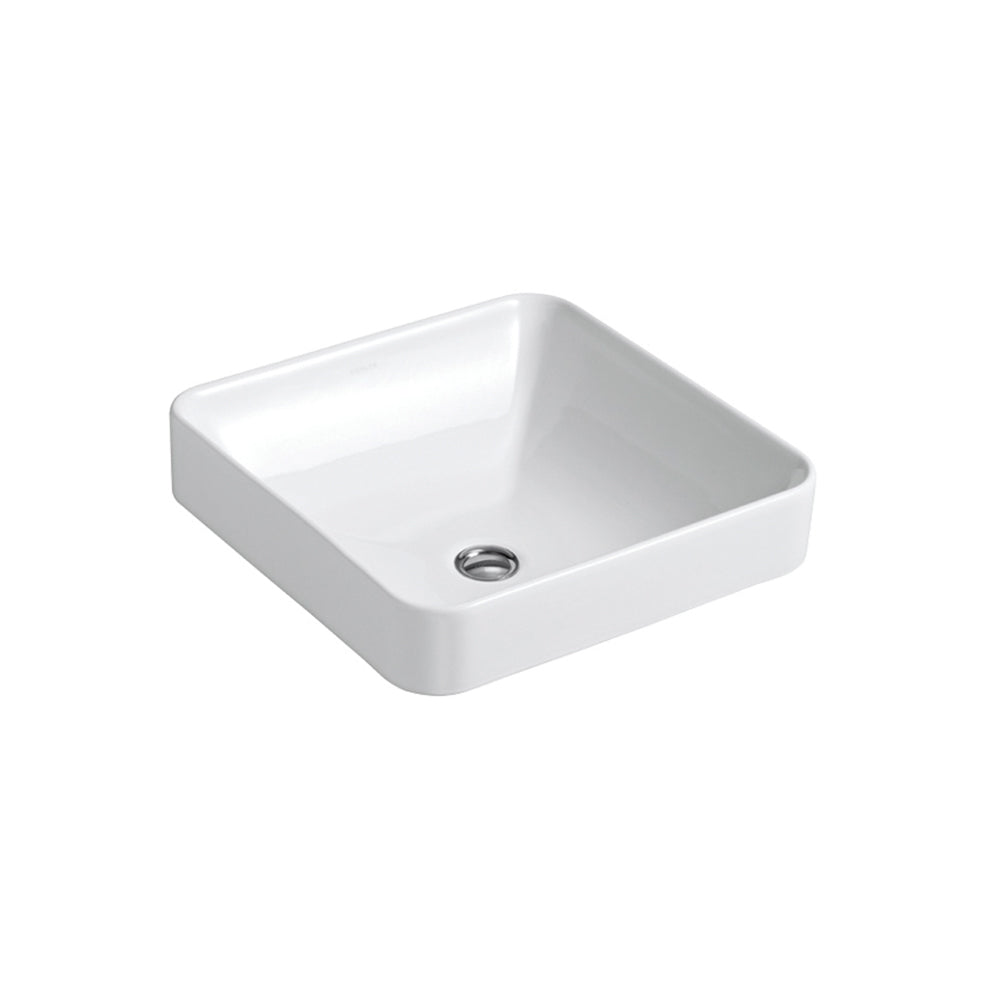 kohler K-2661IN-0 413mm square vessel basin without faucet hole in white