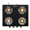 Faber Glass Top 4 Burner Gas Stove (Hob Cooktop Pearl 4BB BK) with Jumbo Burner, Diamond Coated Pan Support, Manual Ignition, Black
