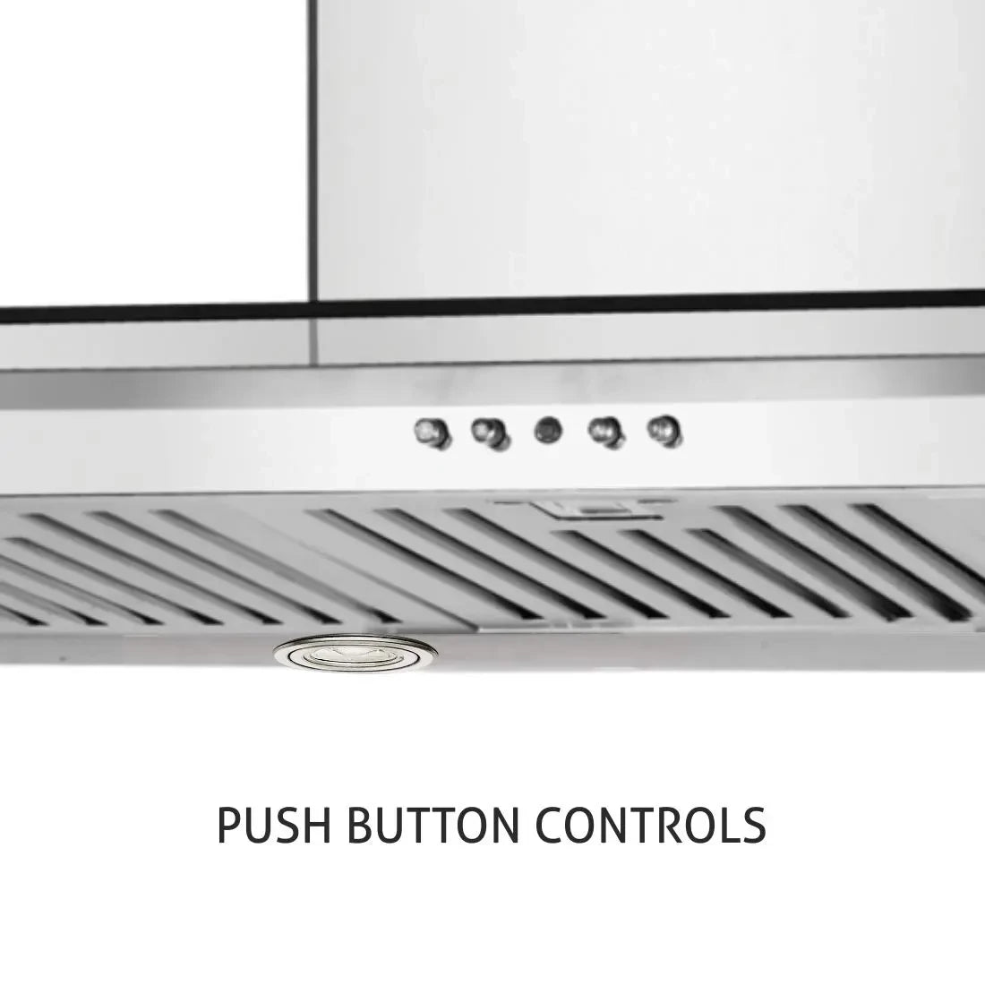 Glen Kitchen Chimney Push Button 6062 Baffle Filter 1000 m3h 90cm Silver