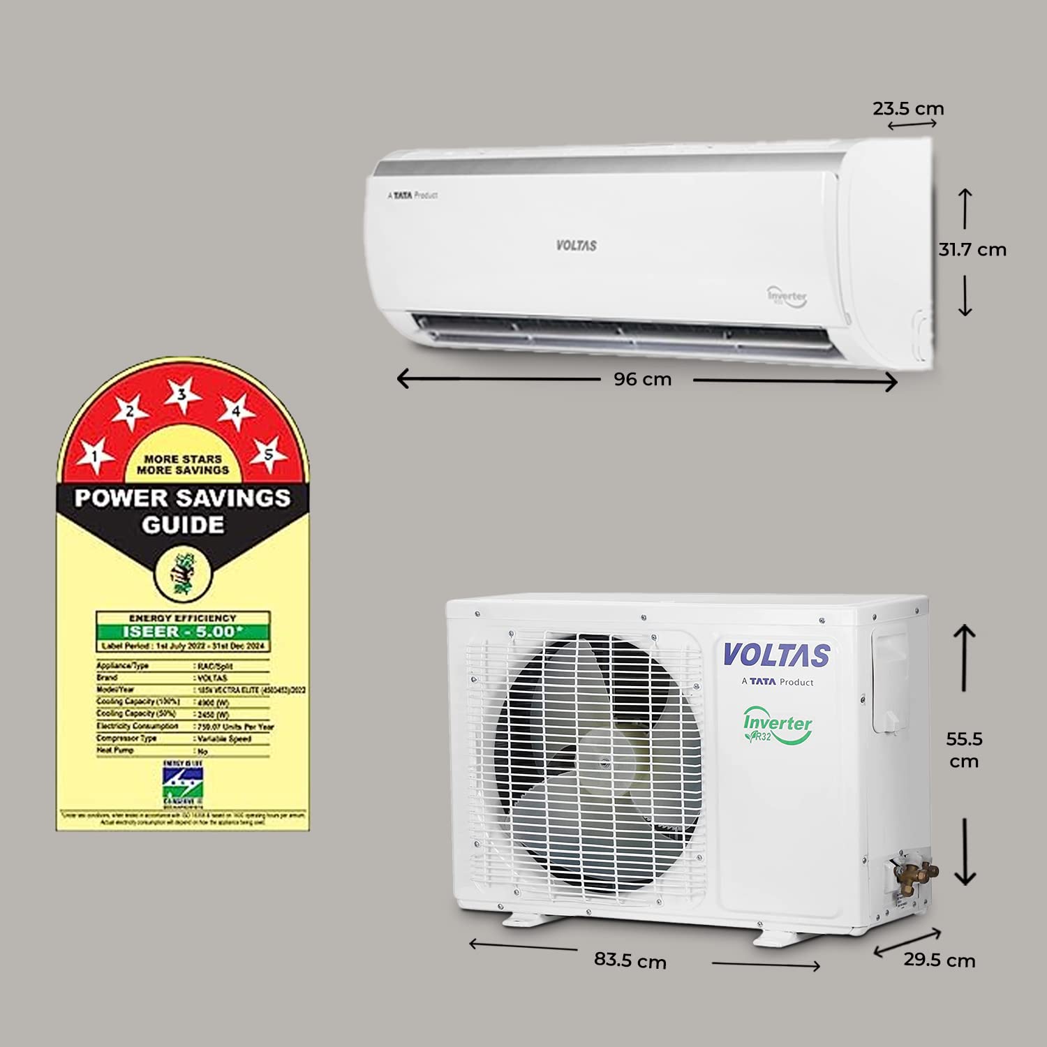 Voltas Ivverter Split Ac ‎185V Vectra Elite 1.5 Ton 5Star White	‎ 	‎