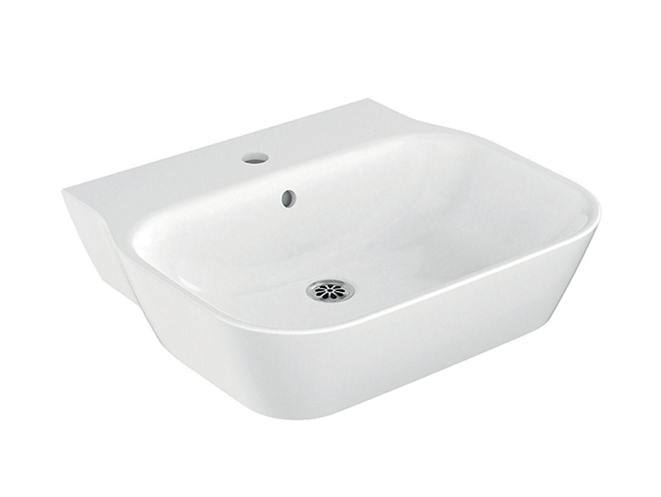 வெள்ளை நிறத்தில் ஒற்றை குழாய் துளையுடன் கூடிய kohler K-25317IN-0 550மிமீ சதுர சுவர் மவுண்ட் பேசின்