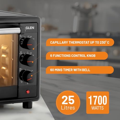 Glen Digital Oven Toaster Griller (OTG) - 25 Litres with Motorized Rotisserie 1700W - Black -SA5025R