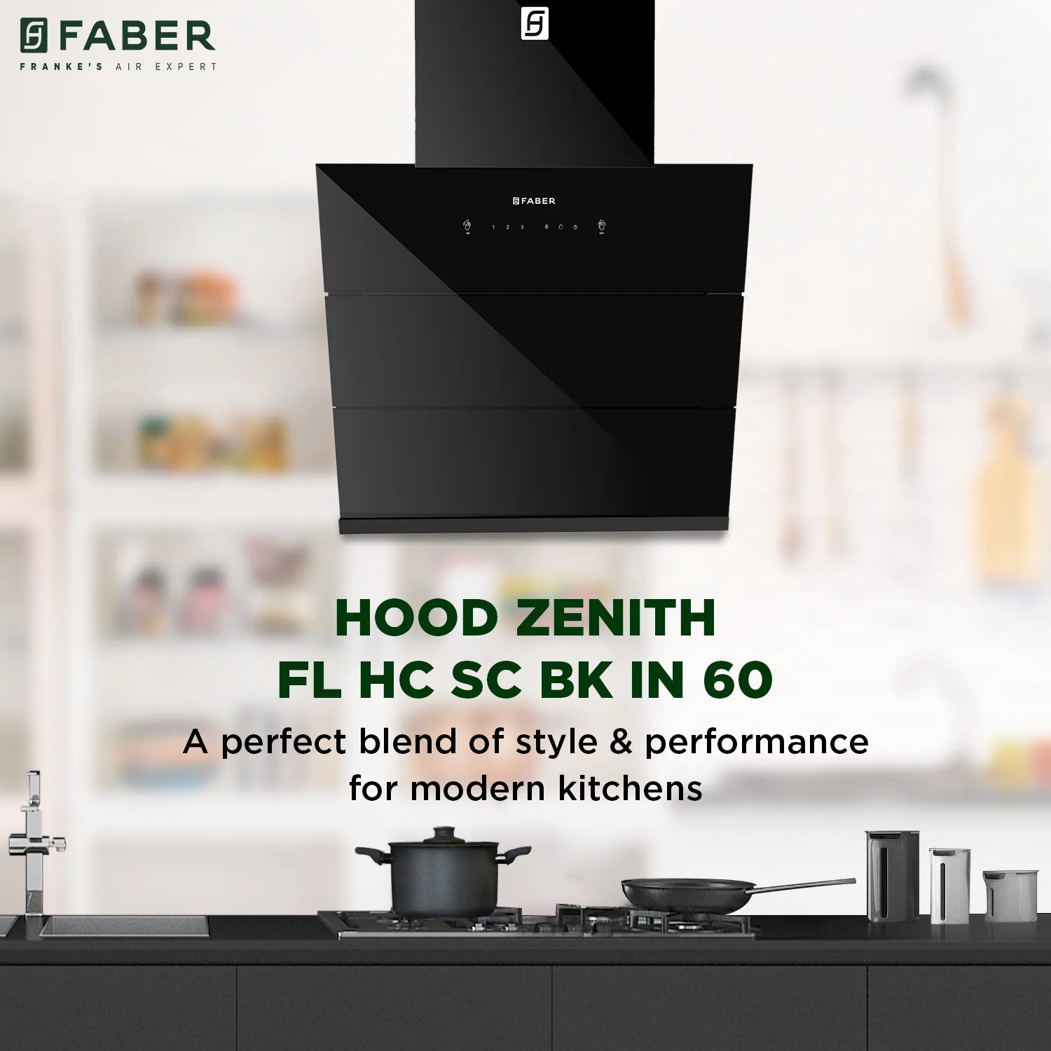 Faber Zenith FL HC SC BK 60cm 1400m3/hr Ducted Auto Clean Wall Mounted Chimney with Odor Sensor