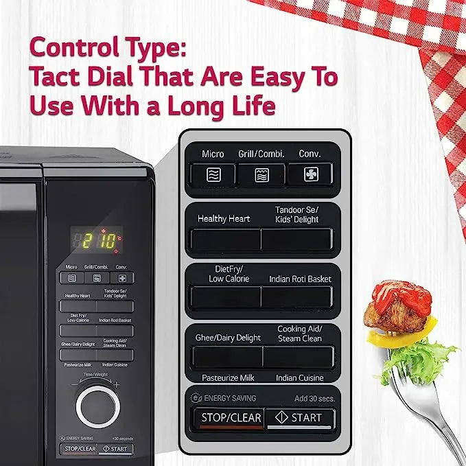 LG 28 L Convection Microwave Oven (MC2887BIUM, Black, Heart Friendly Recipes, 360° Motorised Rotisserie)