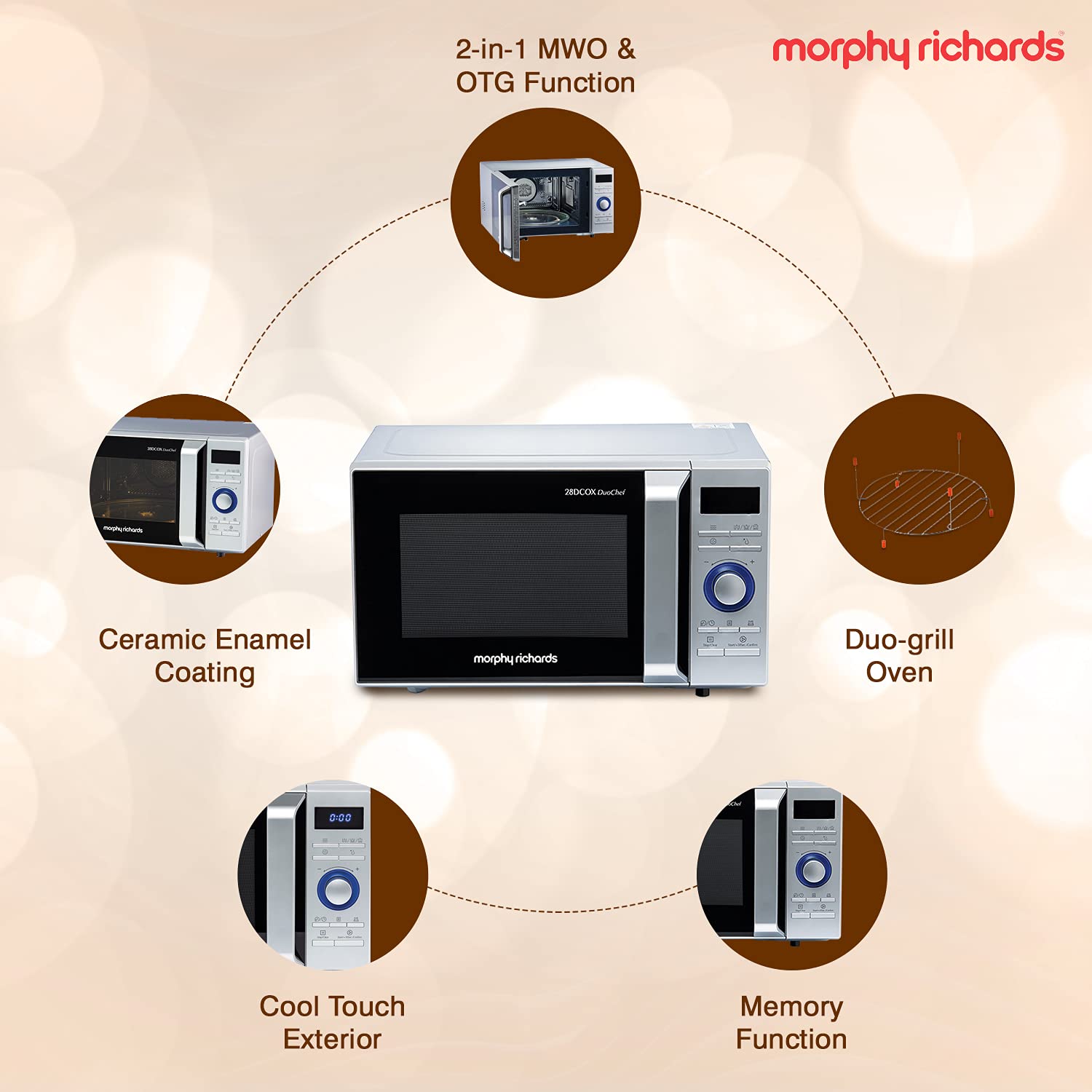 Morphy Richards 28DCOX DuoChef Pro-Convection Microwave Oven and OTG Oven, 28 Ltr, Dual Grill, 300 Auto Cook Menus, Silver, Regular