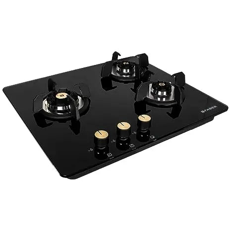 Faber Hob/Hobtop 3 Brass Burner Auto Electric Ignition Glass Top (Maxus HT603 CRS BR CI AI) Black
