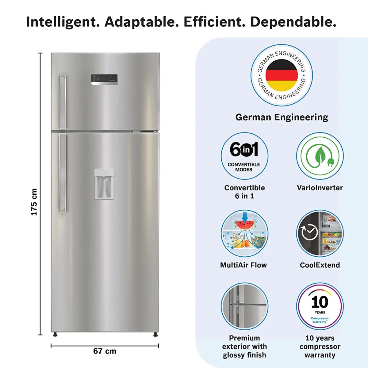 Bosch Max Convert 358L Inverter Frost Free Freezer-On-top Refrigerator With Water Dispenser (Ctc35S03Di, Convertible, Sparkly Steel, 2022 Model)