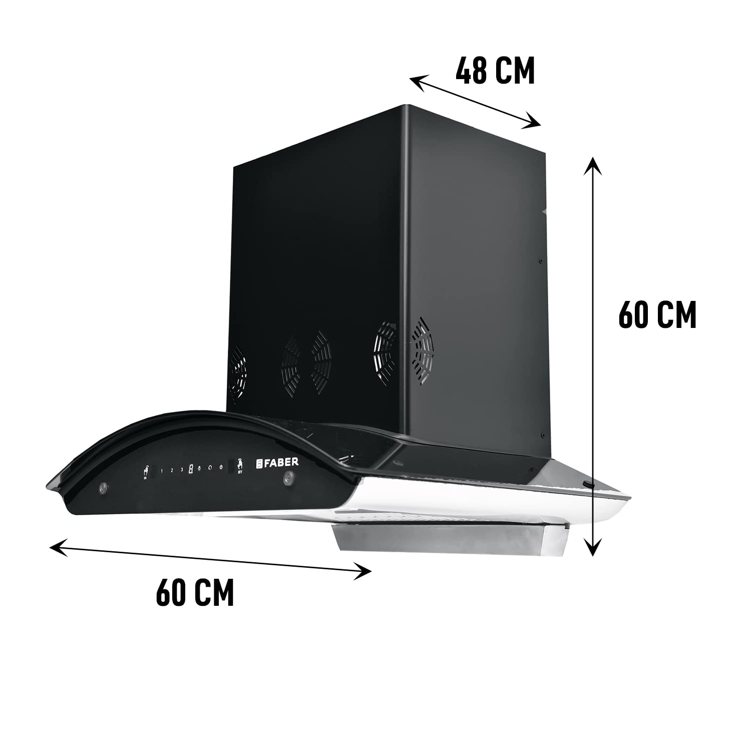 फैबर किचन चिमनी HC SC BK 60, 60cm, 1250m³/hr, काला