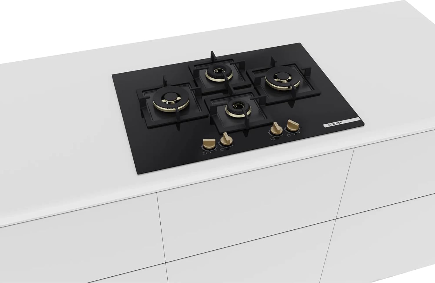 Bosch PNI7B6G20I 75cm Gas Hob with Black Tempered Glass, 4 Burners & Auto Ignition